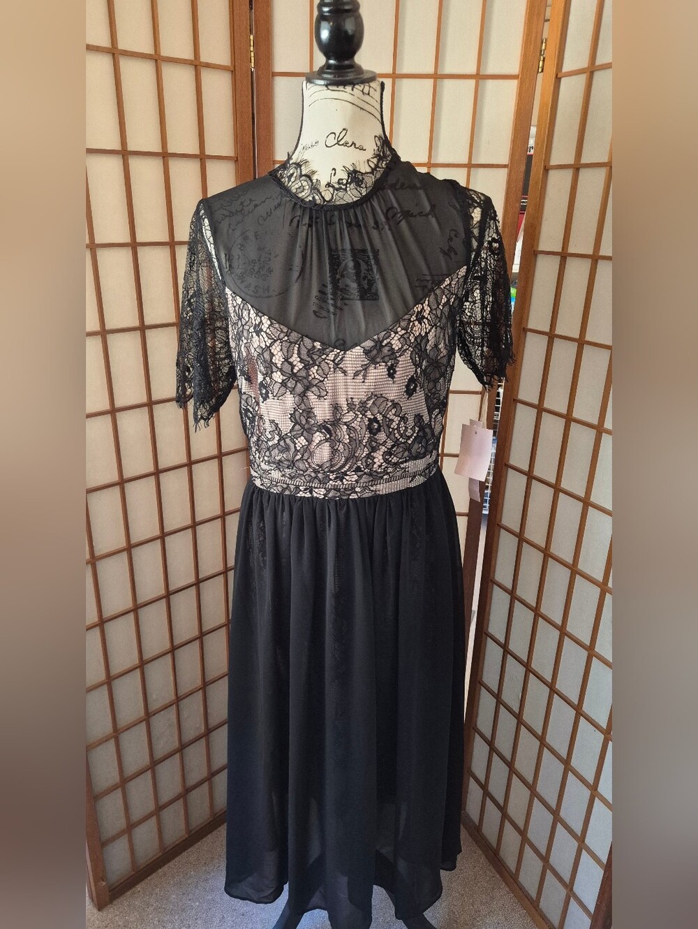 NWT Avec Le Filles Sheer Lace Midi Dress